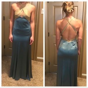 Nicole Miller Lake Blue Silk Criss Cross Gown